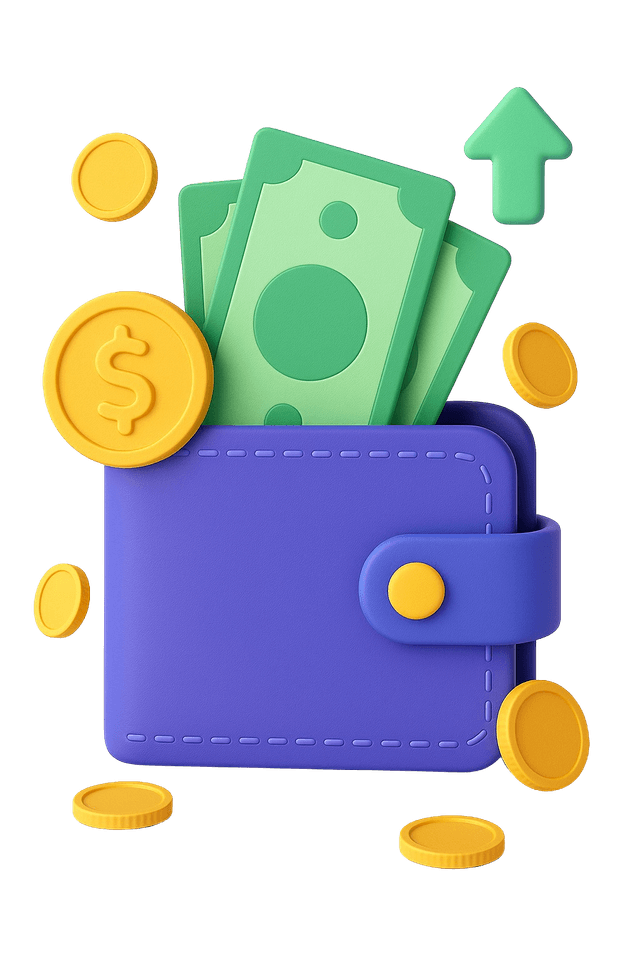 Wallet with Money and Coins